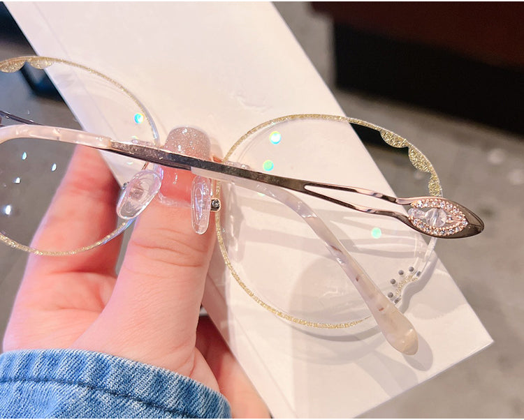 Model 8000 Anti Blue Light Filter Rimless Glasses Myopia Women Prescription Women's Eyeglasses Diamond Accessory Eyewear Round Frames