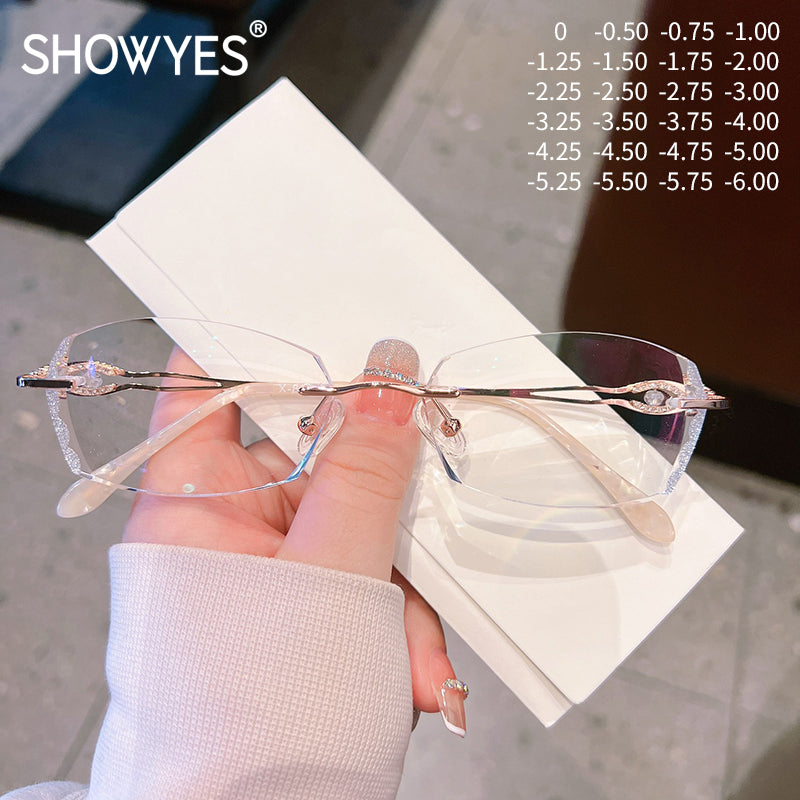 Model 8000 High Quality Blue Light Blocking Myopia Women Eyeglasses Diamond Accessory Glasses Frames Prescription Vintage Zero Lady Eyewear