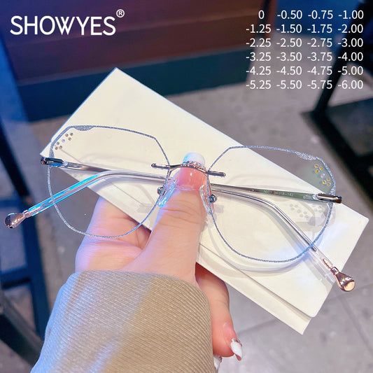 Model 8003 High Clear Lens Women's Frameless Anti Blue Light Myopia Women Customized Eyewear Simple and Generous Prescription Eyeglasses