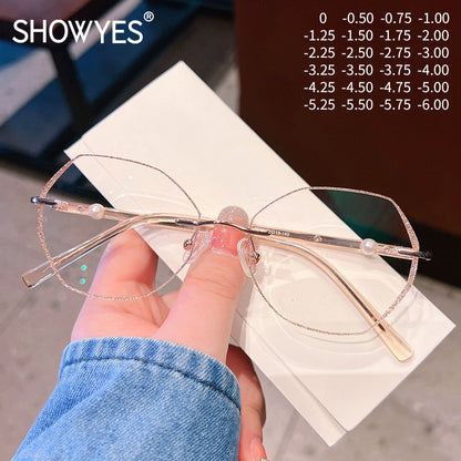 Model 8007 Anti Blue Light Filter Rimless Women Eyeglasses Myopia Prescription Women's Pearl Accessory Glasses Anti UV400 Lady Eyewear