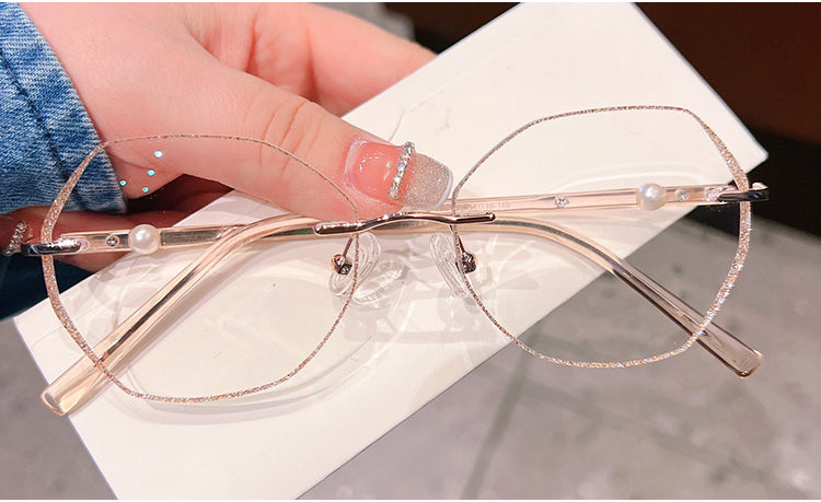 Model 8007 Anti Blue Light Filter Rimless Women Eyeglasses Myopia Prescription Women's Pearl Accessory Glasses Anti UV400 Lady Eyewear