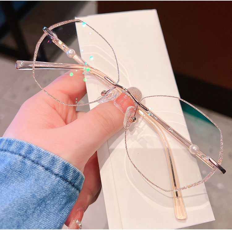 Model 8007 Anti Blue Light Filter Rimless Women Eyeglasses Myopia Prescription Women's Pearl Accessory Glasses Anti UV400 Lady Eyewear