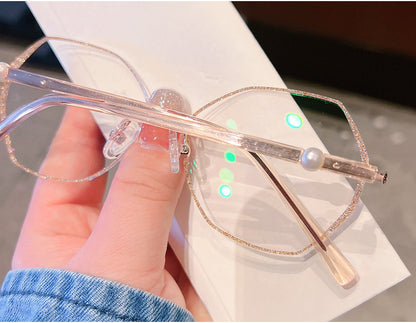 Model 8007 Anti Blue Light Filter Rimless Women Eyeglasses Myopia Prescription Women's Pearl Accessory Glasses Anti UV400 Lady Eyewear