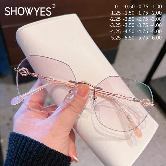 Model 8011 Oversized Blue Light Blocking Women's Glasses Myopia Women Eyeglass Optical Lady Rose Gold Diamond Cutting Prescription Eyewear