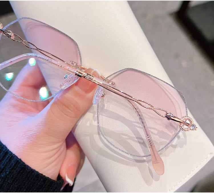 Model 8011 Oversized Blue Light Blocking Women's Glasses Myopia Women Eyeglass Optical Lady Rose Gold Diamond Cutting Prescription Eyewear