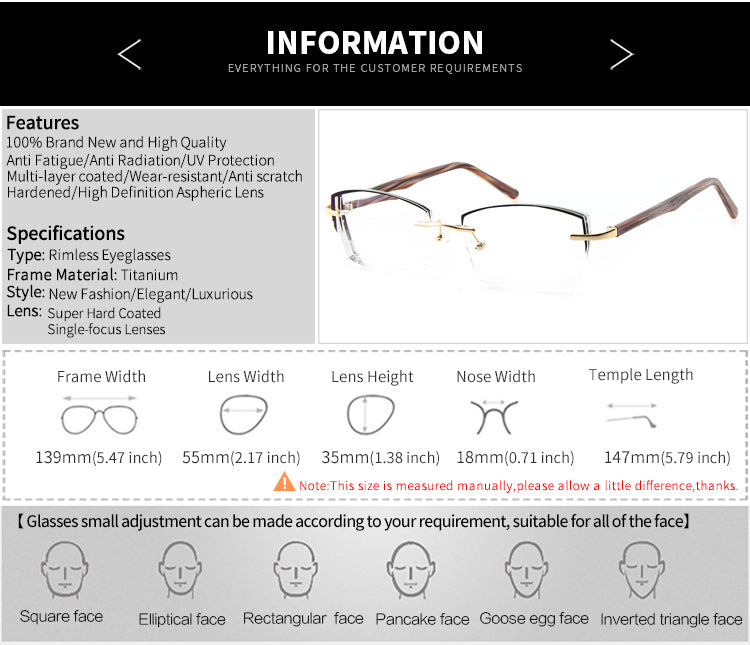 Model 8013 2022 Trend Luxury Business Men Frameless Myopia Blue Light Glasses Featured Wood Grain Temples Black Border Prescription Eyewear