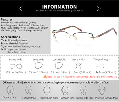 Model 8013 2022 Trend Luxury Business Men Frameless Myopia Blue Light Glasses Featured Wood Grain Temples Black Border Prescription Eyewear