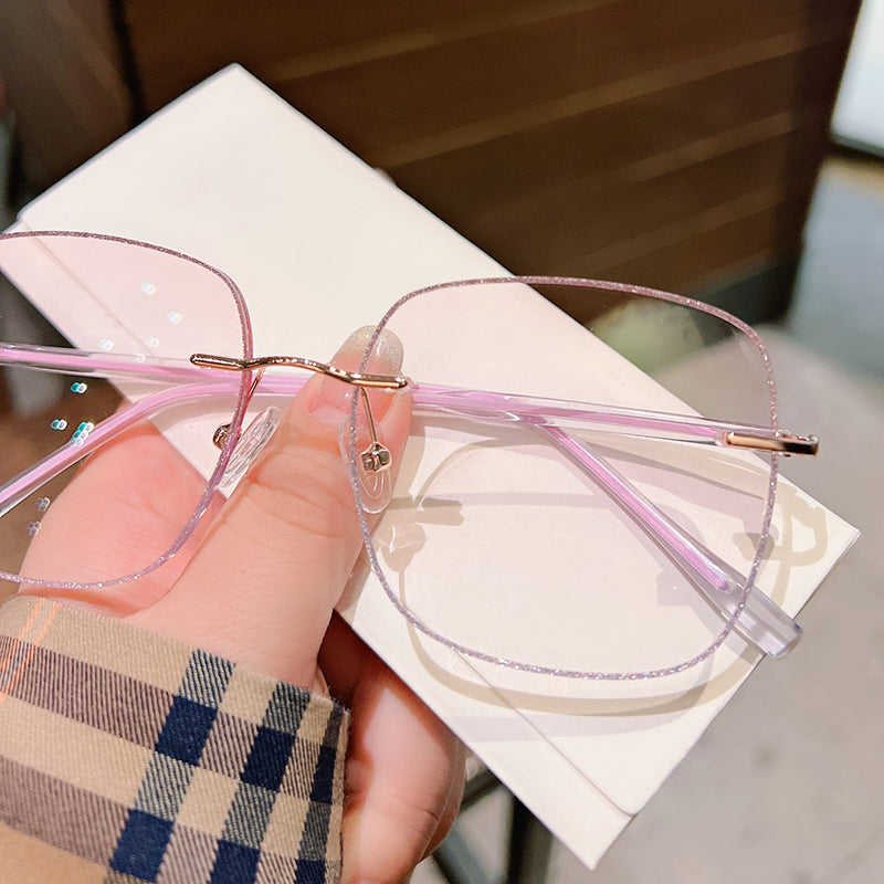 Model 8016 Oversized Custom Myopia Prescription Glasses Blue Light Blocking Eyeglasses for Women Frameless Women's 2022 Trend Pink Eyewear