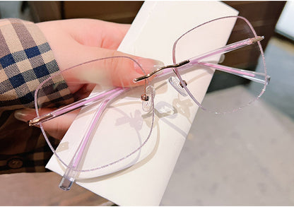 Model 8016 Oversized Custom Myopia Prescription Glasses Blue Light Blocking Eyeglasses for Women Frameless Women's 2022 Trend Pink Eyewear