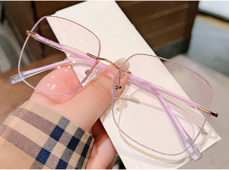 Model 8016 Oversized Custom Myopia Prescription Glasses Blue Light Blocking Eyeglasses for Women Frameless Women's 2022 Trend Pink Eyewear