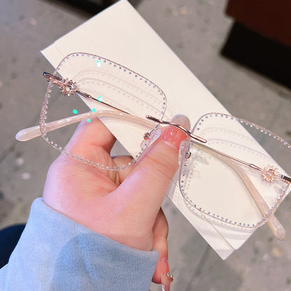 Model 8022 Oversized Anti Blue Light Filter Glasses Myopia Lady Snowflake Eyeglass Full Diamond Optical Lenses Women Prescription Eyewear