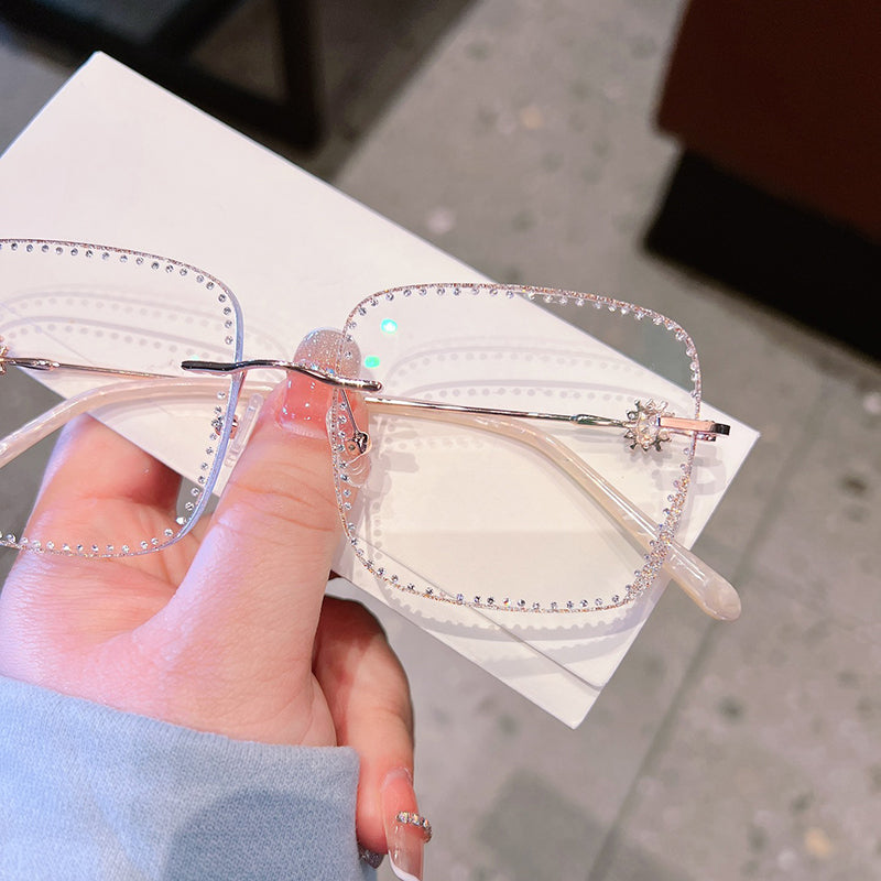 Model 8022 Oversized Anti Blue Light Filter Glasses Myopia Lady Snowflake Eyeglass Full Diamond Optical Lenses Women Prescription Eyewear