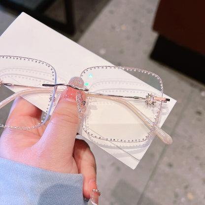 Model 8022 Oversized Anti Blue Light Filter Glasses Myopia Lady Snowflake Eyeglass Full Diamond Optical Lenses Women Prescription Eyewear