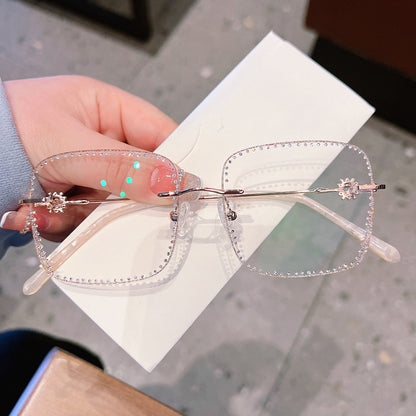 Model 8022 Oversized Anti Blue Light Filter Glasses Myopia Lady Snowflake Eyeglass Full Diamond Optical Lenses Women Prescription Eyewear