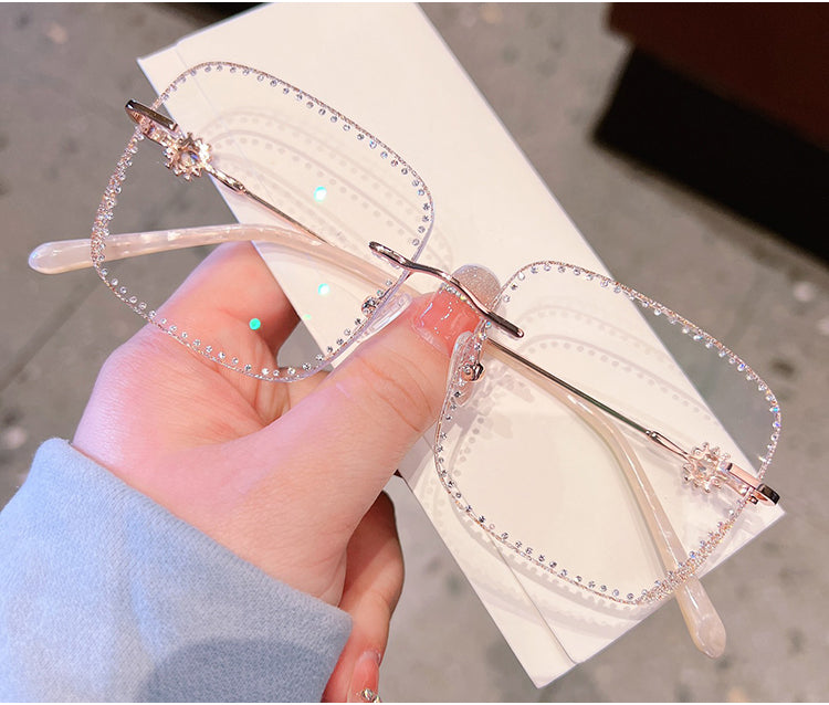 Model 8022 Oversized Anti Blue Light Filter Glasses Myopia Lady Snowflake Eyeglass Full Diamond Optical Lenses Women Prescription Eyewear