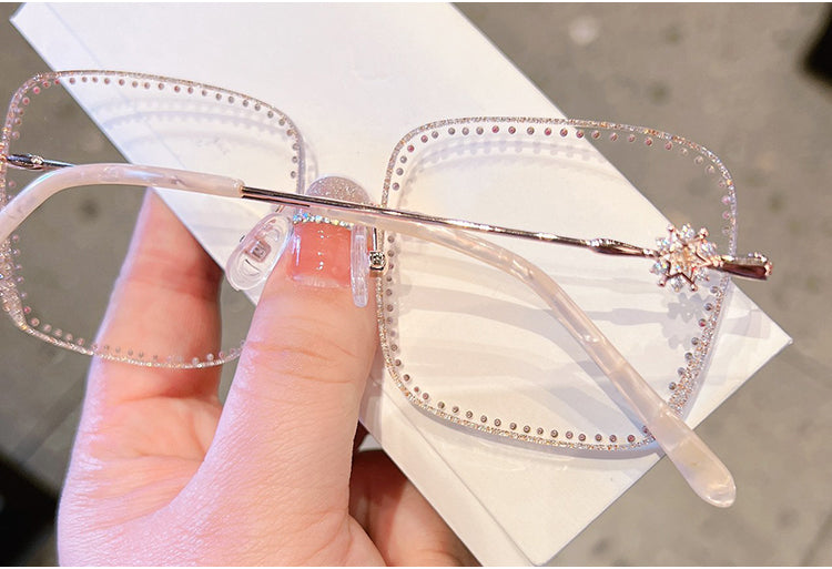 Model 8022 Oversized Anti Blue Light Filter Glasses Myopia Lady Snowflake Eyeglass Full Diamond Optical Lenses Women Prescription Eyewear