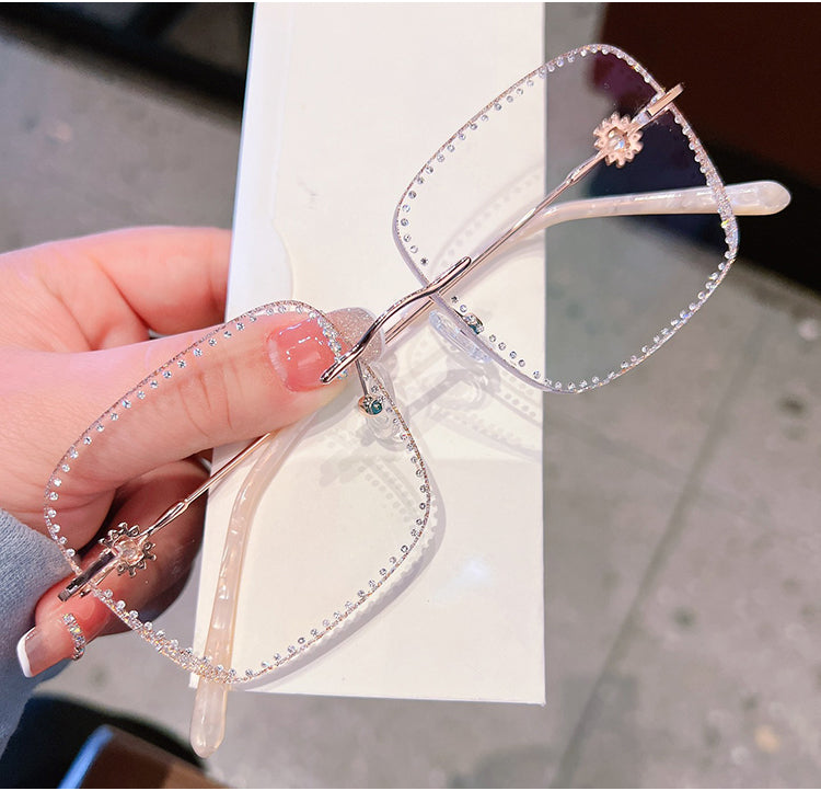 Model 8022 Oversized Anti Blue Light Filter Glasses Myopia Lady Snowflake Eyeglass Full Diamond Optical Lenses Women Prescription Eyewear