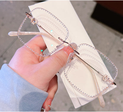 Model 8022 Oversized Anti Blue Light Filter Glasses Myopia Lady Snowflake Eyeglass Full Diamond Optical Lenses Women Prescription Eyewear