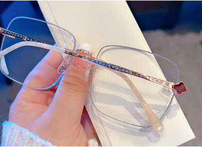 Model 8043 Big Lucky Women Myopia Glasses Oversize Lenses Famous Designer Rimless Eyeglasses Anti Blue Light Computer Prescription Eyewear