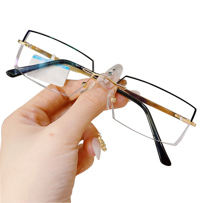 Model 8047 Anti Blue Light Filter Rimless Glasses Myopia Business Men Eyeglasses Prescription Nearsighted Frameless Diamond Cutting Eyewear