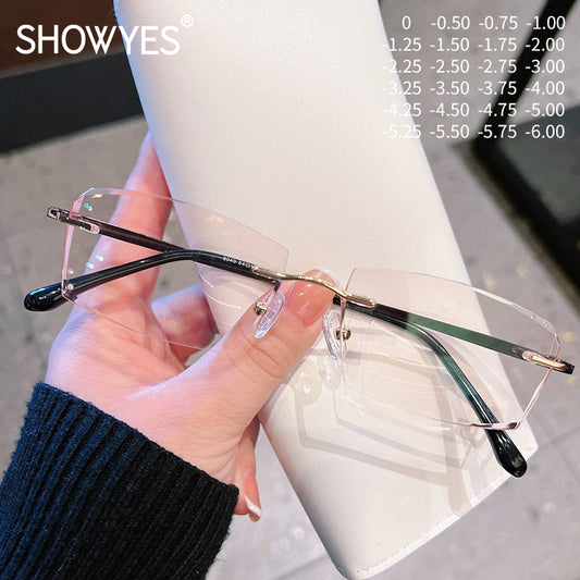 Model 8049 2022 Fashion Men's Myopia Eyeglasses Rimless Eye Glasses Blue Light Blocking Optical Clear Lenses Frameless Male Grade Eyewear