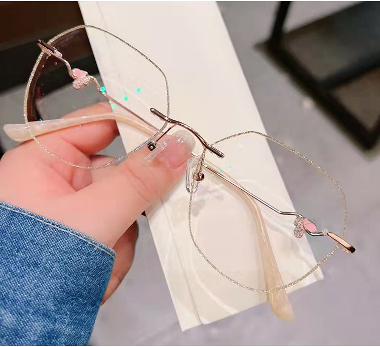 Model 8051 Big Size Women Myopia Glasses Frame with Butterfly Decoration Eyeglasses Oversized Blue Light Computer Eyewear Transparent Lens