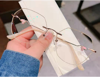 Model 8051 Big Size Women Myopia Glasses Frame with Butterfly Decoration Eyeglasses Oversized Blue Light Computer Eyewear Transparent Lens