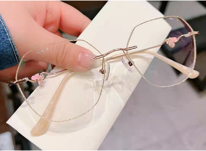 Model 8051 Big Size Women Myopia Glasses Frame with Butterfly Decoration Eyeglasses Oversized Blue Light Computer Eyewear Transparent Lens