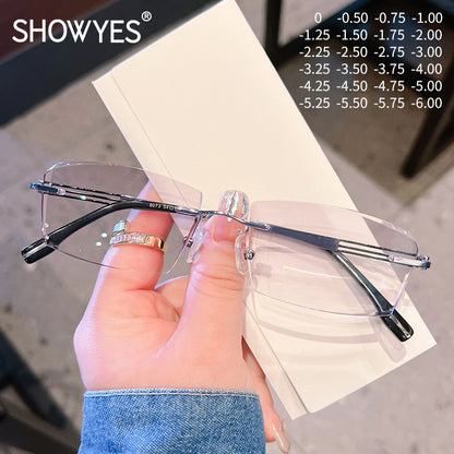 Model 8073 Gentle Glasses Men Myopia Customized CYL Prescription Rimless Eyeglasses Anti Blue Light Optical Lenses Computer Plain Eyewear