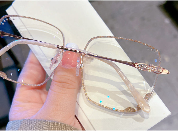 Model 8076 2022 Oversize Women Myopia Eyeglasses Rimless Eye Glasses with Rhinestone Internet Celebrity Casual Anti Blue Light Zero Eyewear