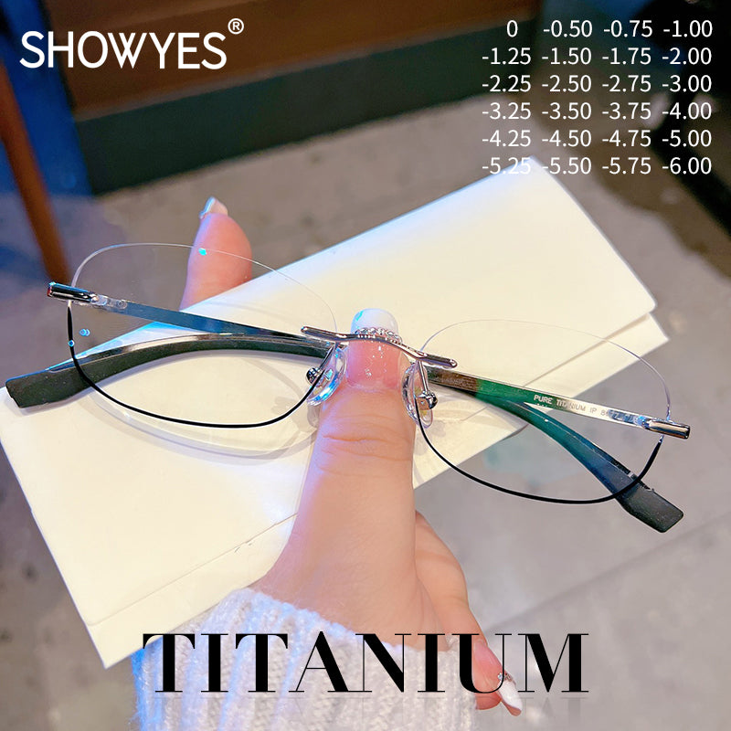 Model 8077 Personalized Men Glasses Titanium Myopia Eyeglasses Oval Lens Rimless Ti Frames Male Anti Blue Light Prescription CYL Eyewear