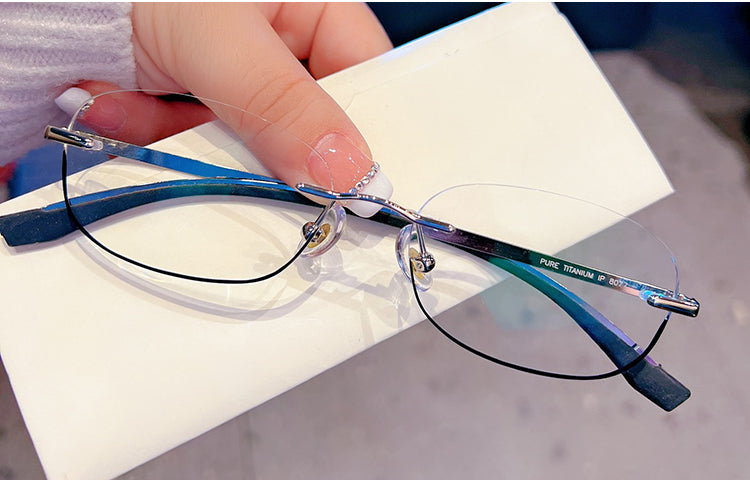 Model 8077 Personalized Men Glasses Titanium Myopia Eyeglasses Oval Lens Rimless Ti Frames Male Anti Blue Light Prescription CYL Eyewear