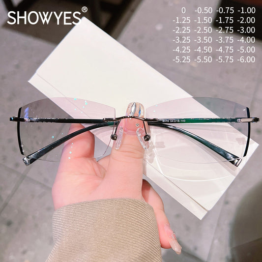 Model 8078 Casual Men Myopia Glasses Gentleman Rimless Eyeglasses Anti Blue Light Custom Optical Prescription Lens Male Computer Eyewear