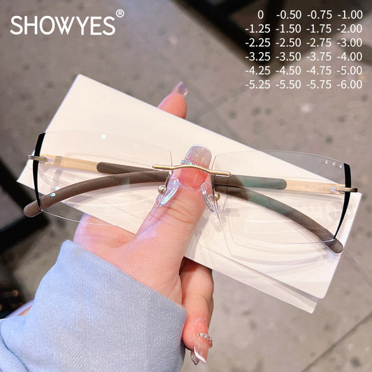 Model 8079 2022 New Trend Fashion Mypia Eyeglasses Men Blue Anti Light Glasses Rimless Frames Finish Prescription Eyewear Optical Lenses