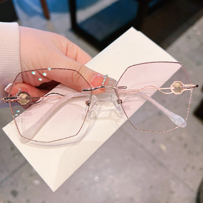 Model 8081 Big Diamond Decoration Myopia Glasses For Women Optical Lenses Rimless Frame Large Rhinestone Anti Blue Light Computer Eyewear