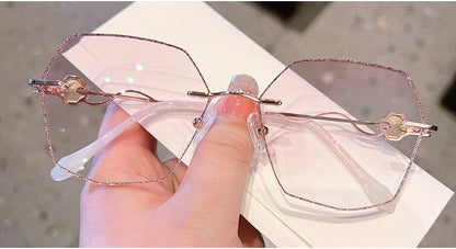 Model 8081 Big Diamond Decoration Myopia Glasses For Women Optical Lenses Rimless Frame Large Rhinestone Anti Blue Light Computer Eyewear