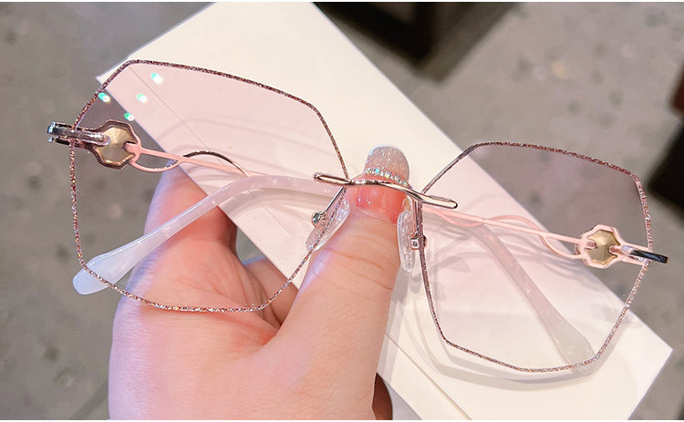 Model 8081 Big Diamond Decoration Myopia Glasses For Women Optical Lenses Rimless Frame Large Rhinestone Anti Blue Light Computer Eyewear