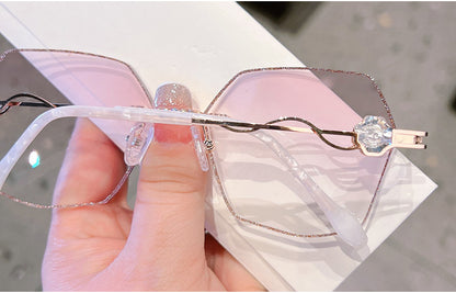 Model 8081 Big Diamond Decoration Myopia Glasses For Women Optical Lenses Rimless Frame Large Rhinestone Anti Blue Light Computer Eyewear