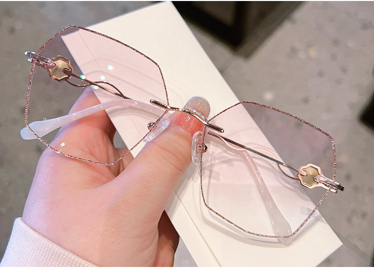 Model 8081 Big Diamond Decoration Myopia Glasses For Women Optical Lenses Rimless Frame Large Rhinestone Anti Blue Light Computer Eyewear