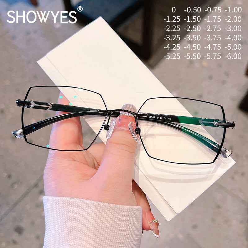 Model 8087 2022 NEW Trend Myopia Glasses Men Anti Blue Light Eyeglasses Rimless Prescription Lens With Black Edge Casual Decorative Eyewear