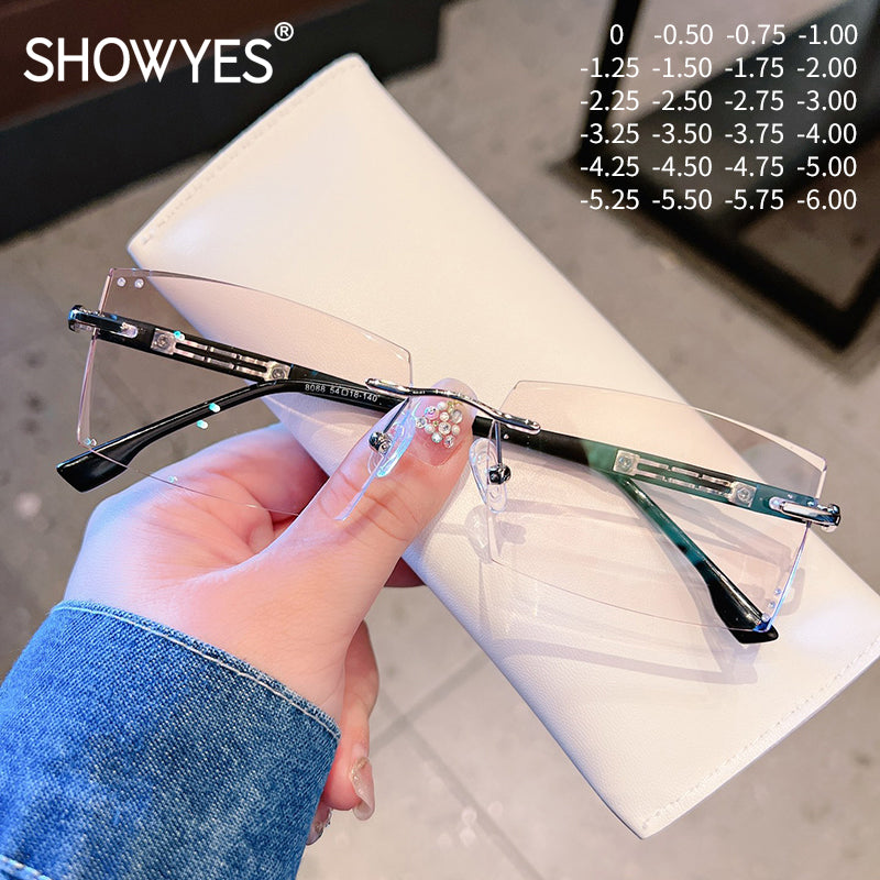 Model 8088 Business Men Frameless Myopia Glasses Blue Light Blocking Computer Office Eyeglasses Optical Lenses Custom Recipe Eyewear