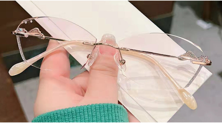 Model 8089 New Rimless Women's Myopia Glasses Butterfly Decorative Pattern Anti Blue Light Blocking Eyewear Frameless Computer Eyeglasses