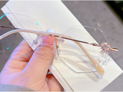 Model 8103 2022 New Women Myopia Eyeglasses Rimless Anti Blue Light Computer Decorative Glasses Clear Lens With Diamond Luxurious Frame