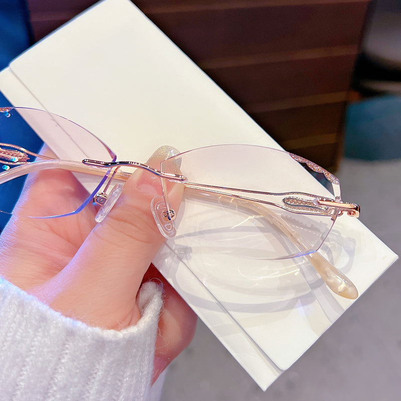 Model 8106 Luxury Woman Eyeglasses Myopia Glasses Frame With Diamonds Anti Blue Light Prescription Dioptric Lens Decorative Rimless Eyewear