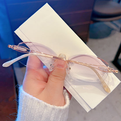 Model 8106 Luxury Woman Eyeglasses Myopia Glasses Frame With Diamonds Anti Blue Light Prescription Dioptric Lens Decorative Rimless Eyewear