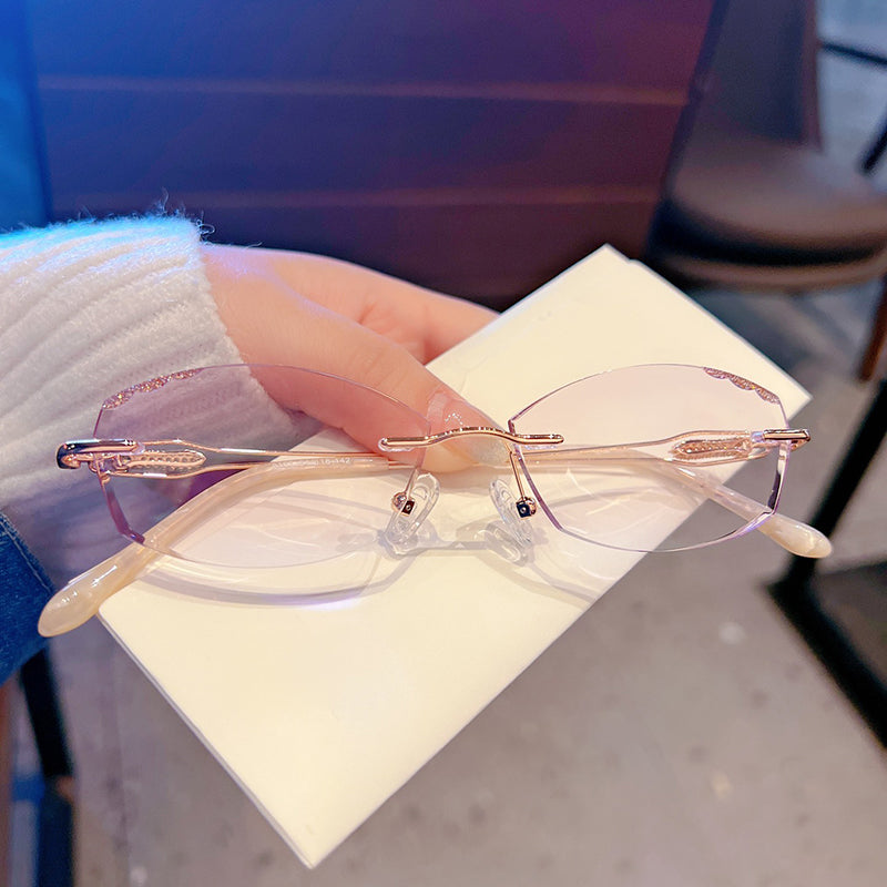 Model 8106 Luxury Woman Eyeglasses Myopia Glasses Frame With Diamonds Anti Blue Light Prescription Dioptric Lens Decorative Rimless Eyewear