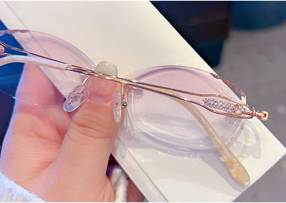 Model 8106 Luxury Woman Eyeglasses Myopia Glasses Frame With Diamonds Anti Blue Light Prescription Dioptric Lens Decorative Rimless Eyewear