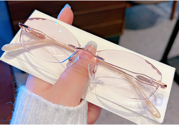 Model 8106 Luxury Woman Eyeglasses Myopia Glasses Frame With Diamonds Anti Blue Light Prescription Dioptric Lens Decorative Rimless Eyewear