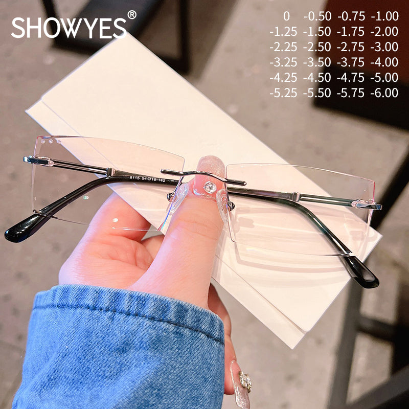 Model 8115 2022 New Business Men Rimless Myopia Minus Sight Glasses Fashion Eyeglasses Optical Lenses Anti Blue Light Custom Recipe Eyewear