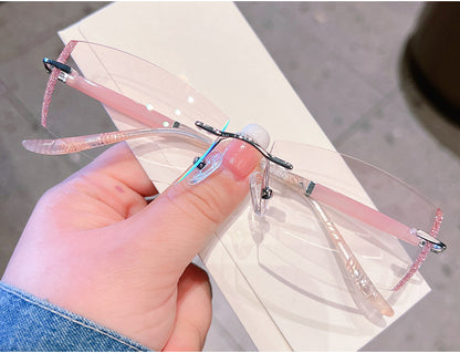 Model 8118 Simple Casual Women's Myopia Glasses Ladies Rimless Frame Eyeglasses Prescription Blue Anti Light Spectacles Leg White Temple